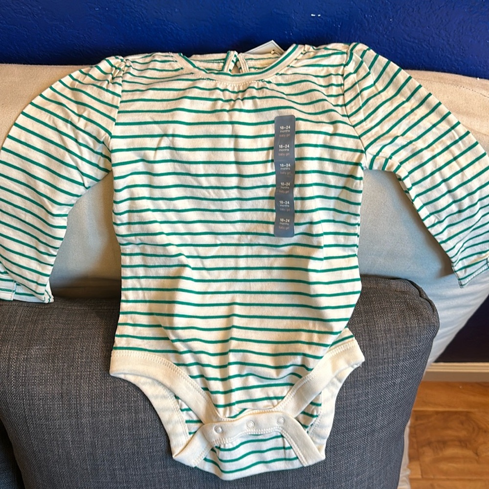 Baby gap green striped onesie